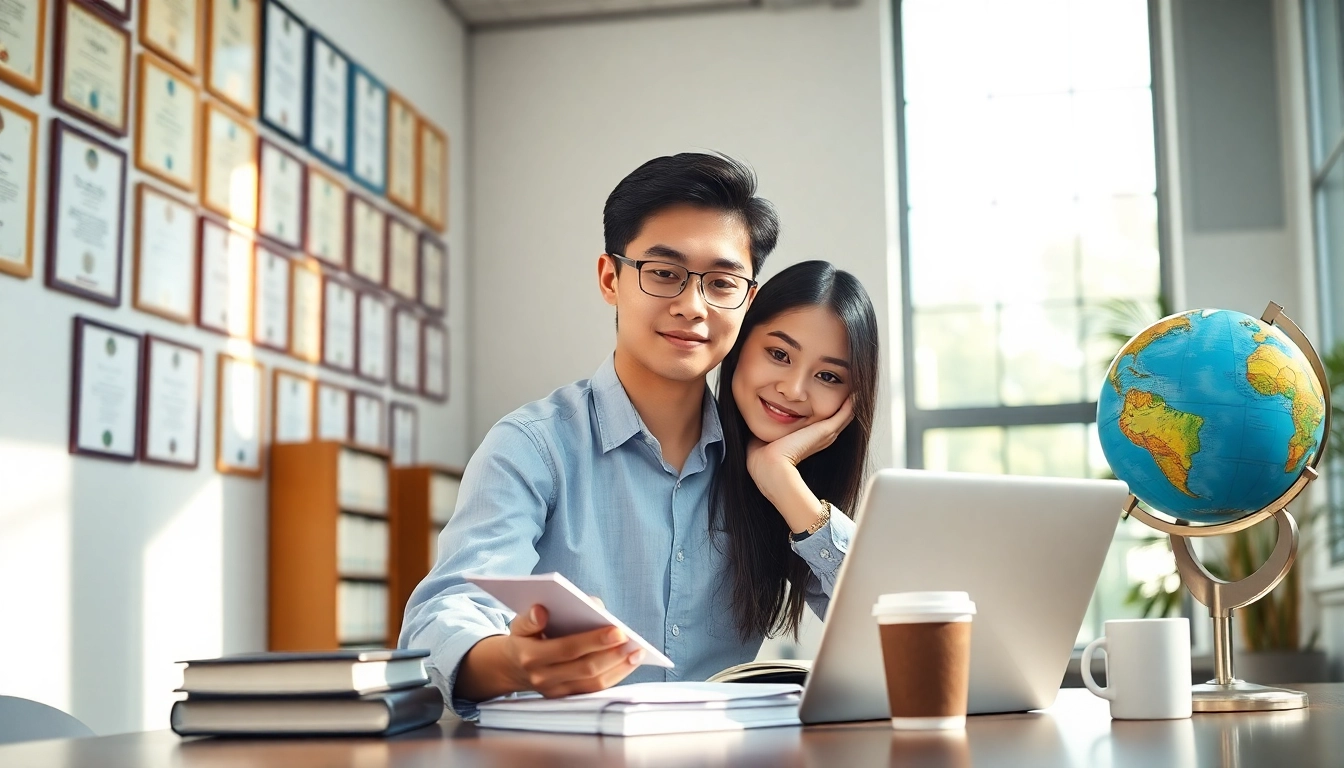 辦理國外文憑的學生在現代大學環境中學習,展現專注氛圍。