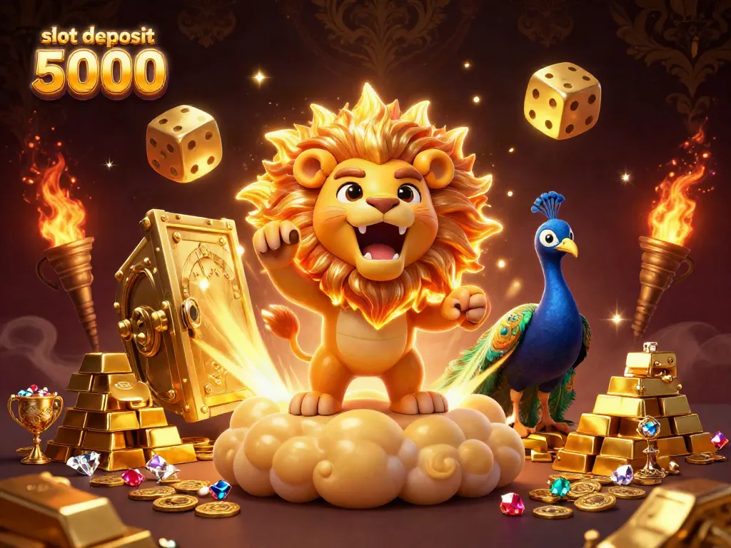 Experience the excitement of slot deposit 5000 with vibrant characters, treasures, and dynamic casino elements.
