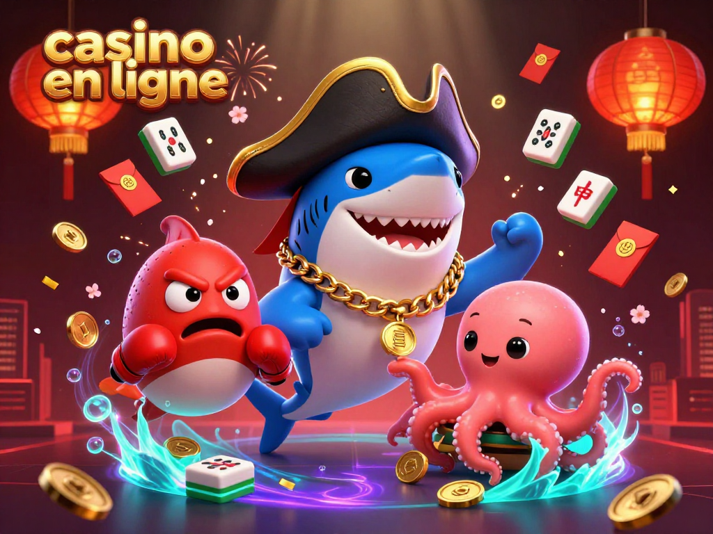 Profitez des jeux de casino en ligne avec des personnages animés et des éléments festifs autour.