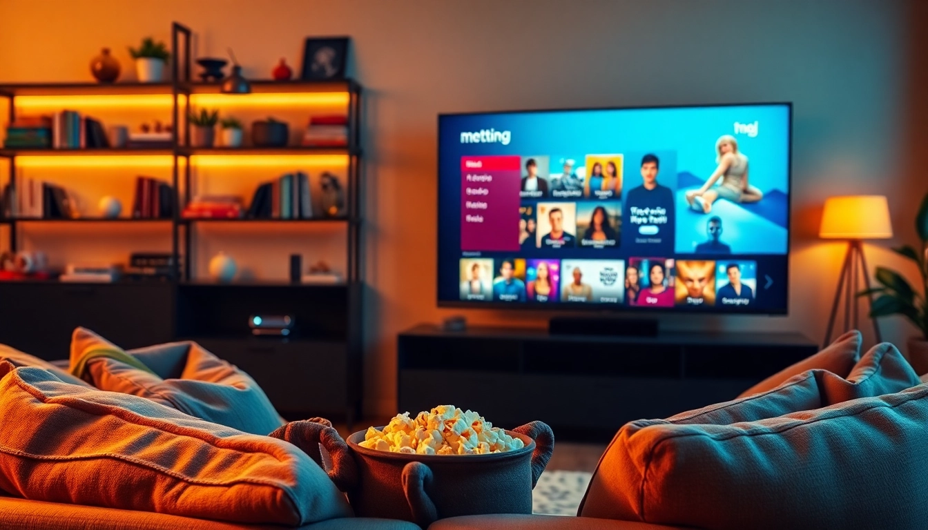Enjoy watching free online series in a cozy home entertainment setup with a vibrant TV interface.