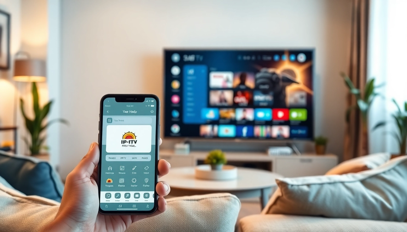 Experience seamless IPTV Free Trial setup in a cozy living room environment.