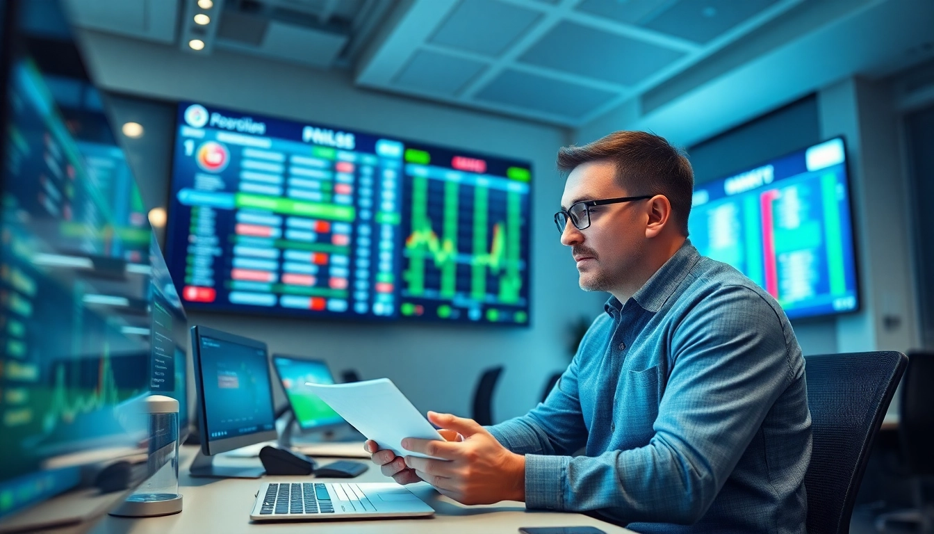 A football prediction expert reviewing match stats and charts in an energetic environment.