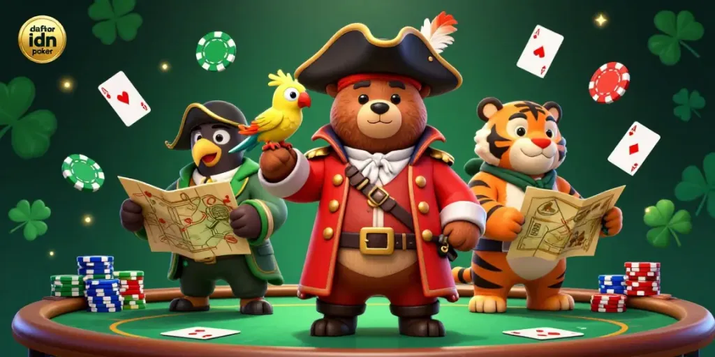 Join the poker action with daftar idn poker as a cartoon bear captain leads exciting games!